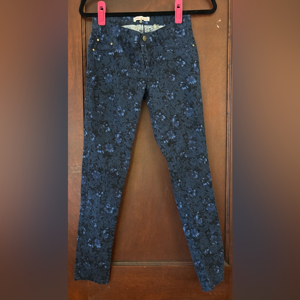 Rebecca Taylor Size 2 Blue Floral Print Stretch Low Rise Jeans